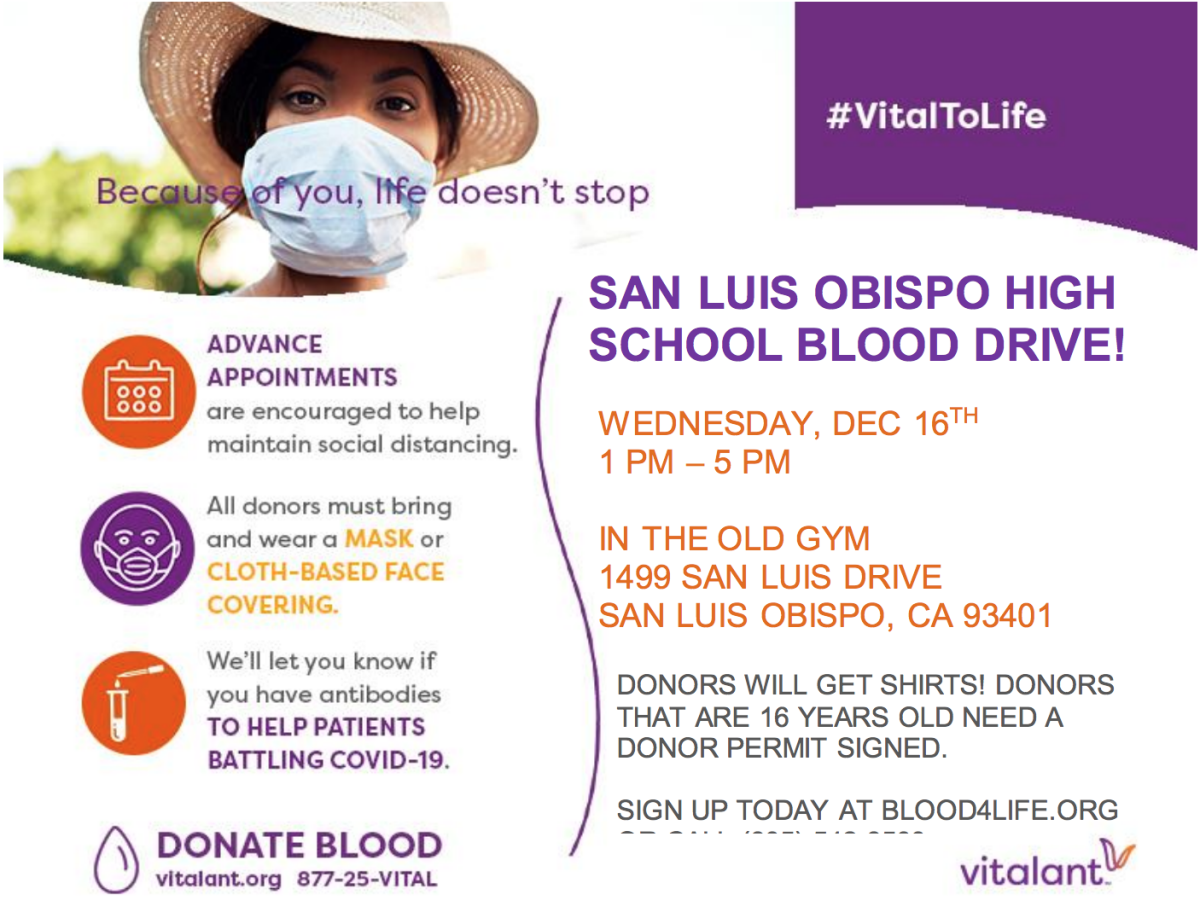 SLOHS ASB Blood Drive drawing near on December 16